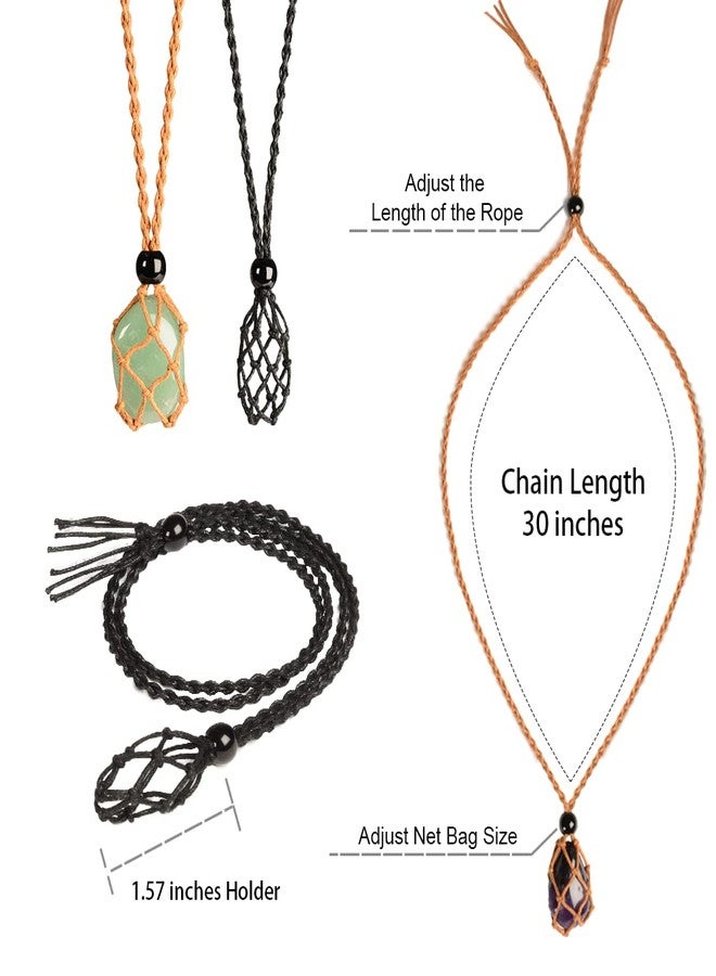 Anjiucc 6-Piece Quartz Crystal Stone Necklace Set - Adjustable Fish Netted Cord Cage Necklaces (Black) - Image 2